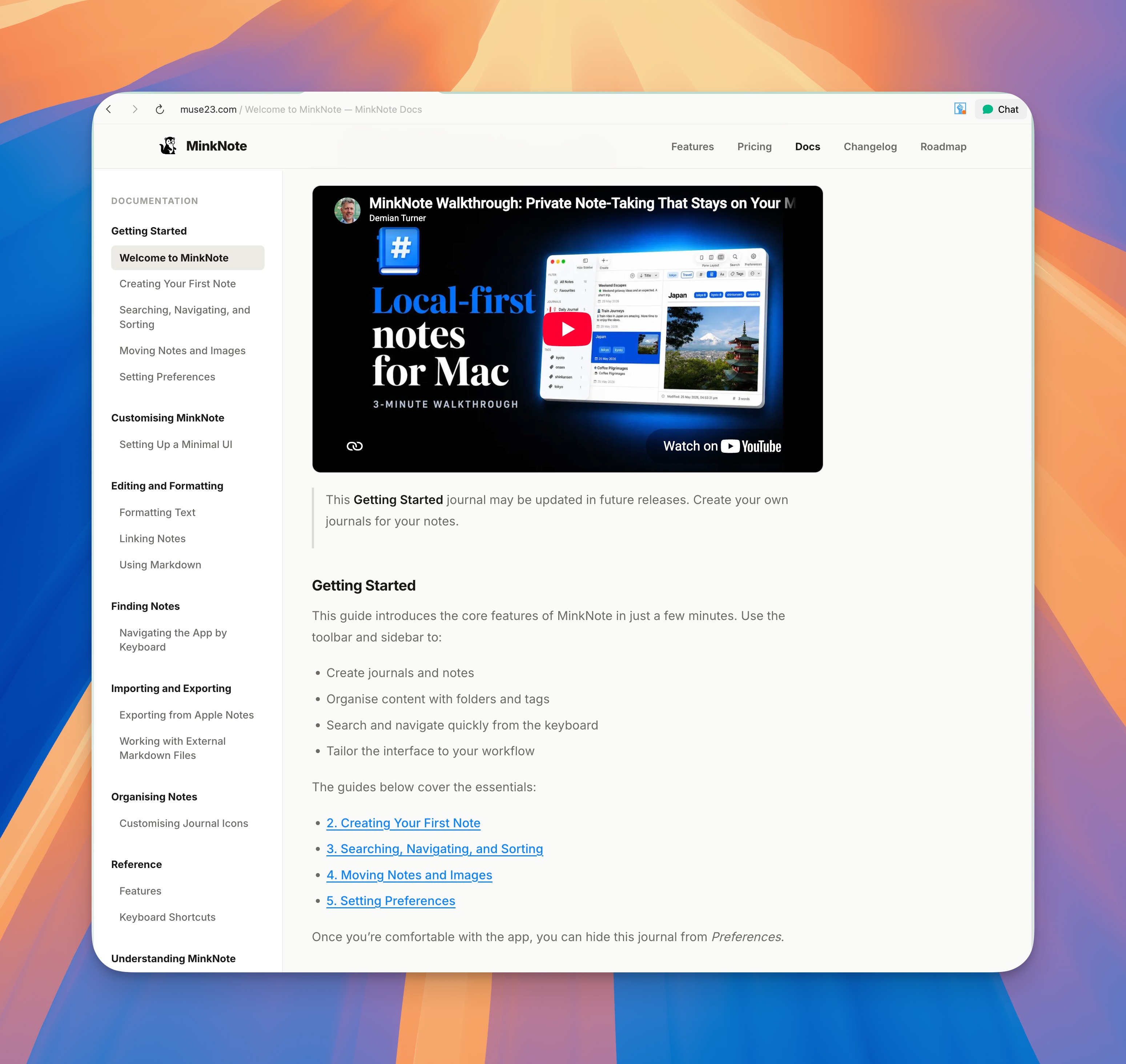 Comprehensive user documentation generated by MinkNote